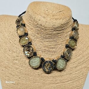 Vintage St Thomas Gold-tone Statement Necklace in Pale Green